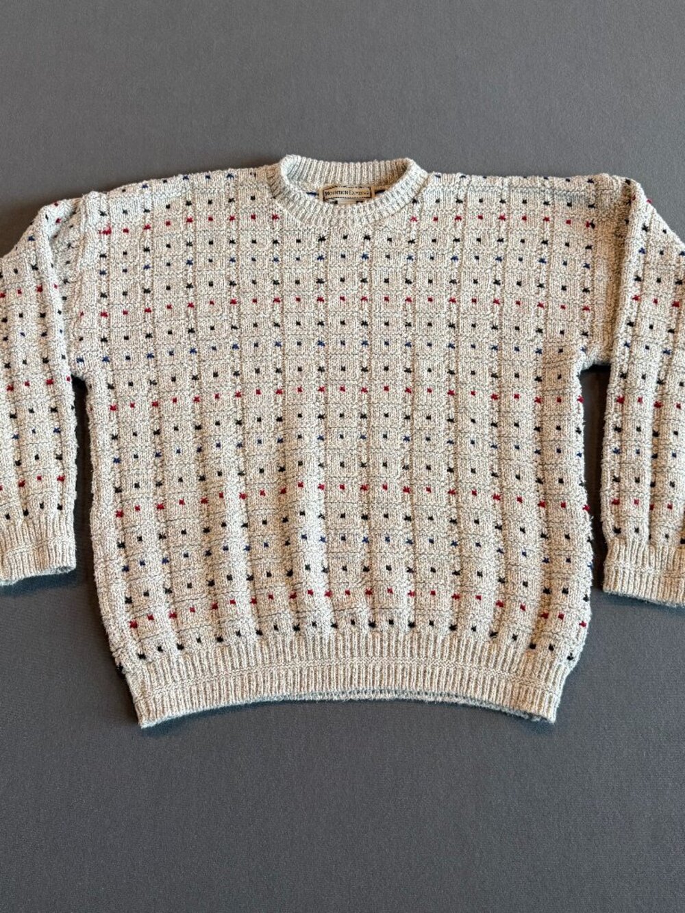 Vintage Mountain Express Cotton Geometric Knit Crewneck Sweater Made USA Gray L